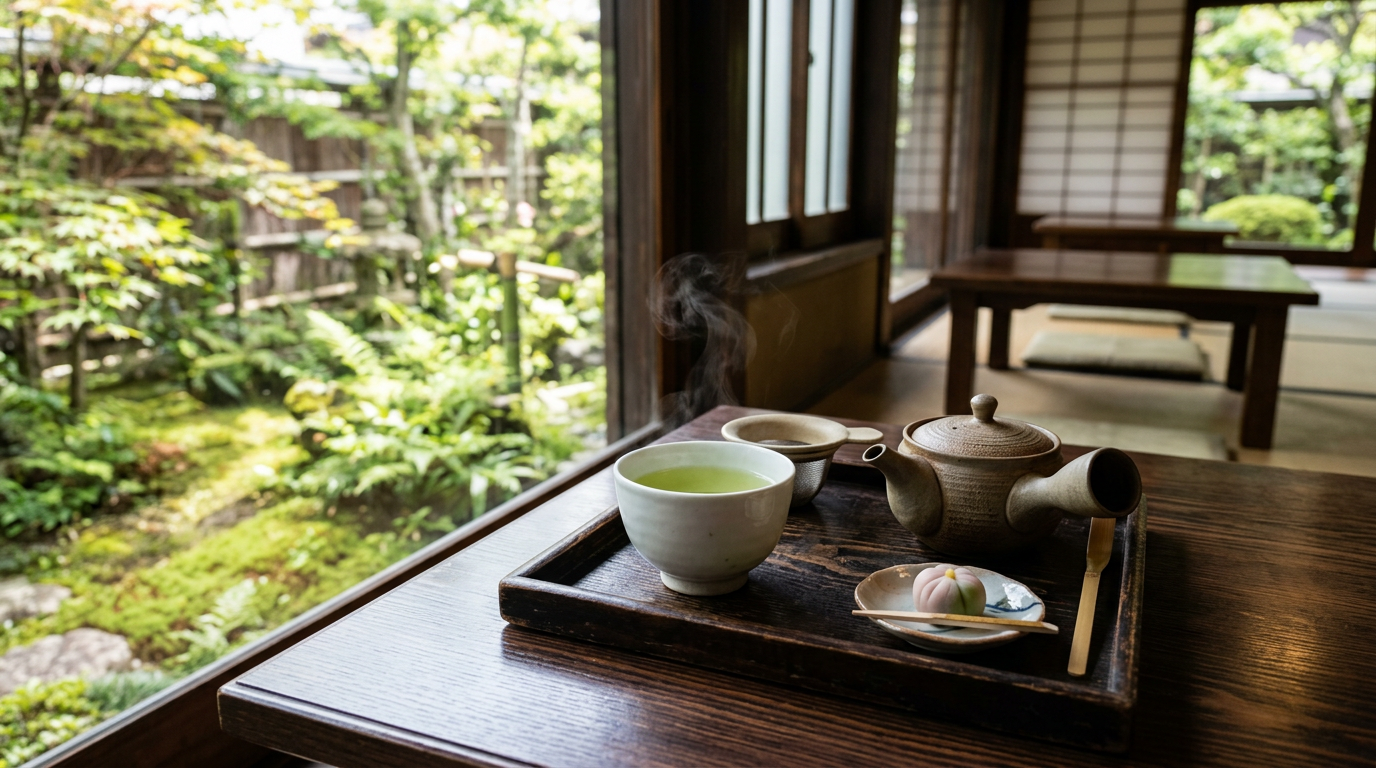 玉露の茶碗に注がれた日本茶